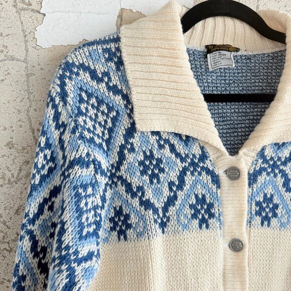 Nordic Wool Cardigan North Cape Sweater Shawl Made in Norway Fair Isle Vintage - Picture 4 of 7